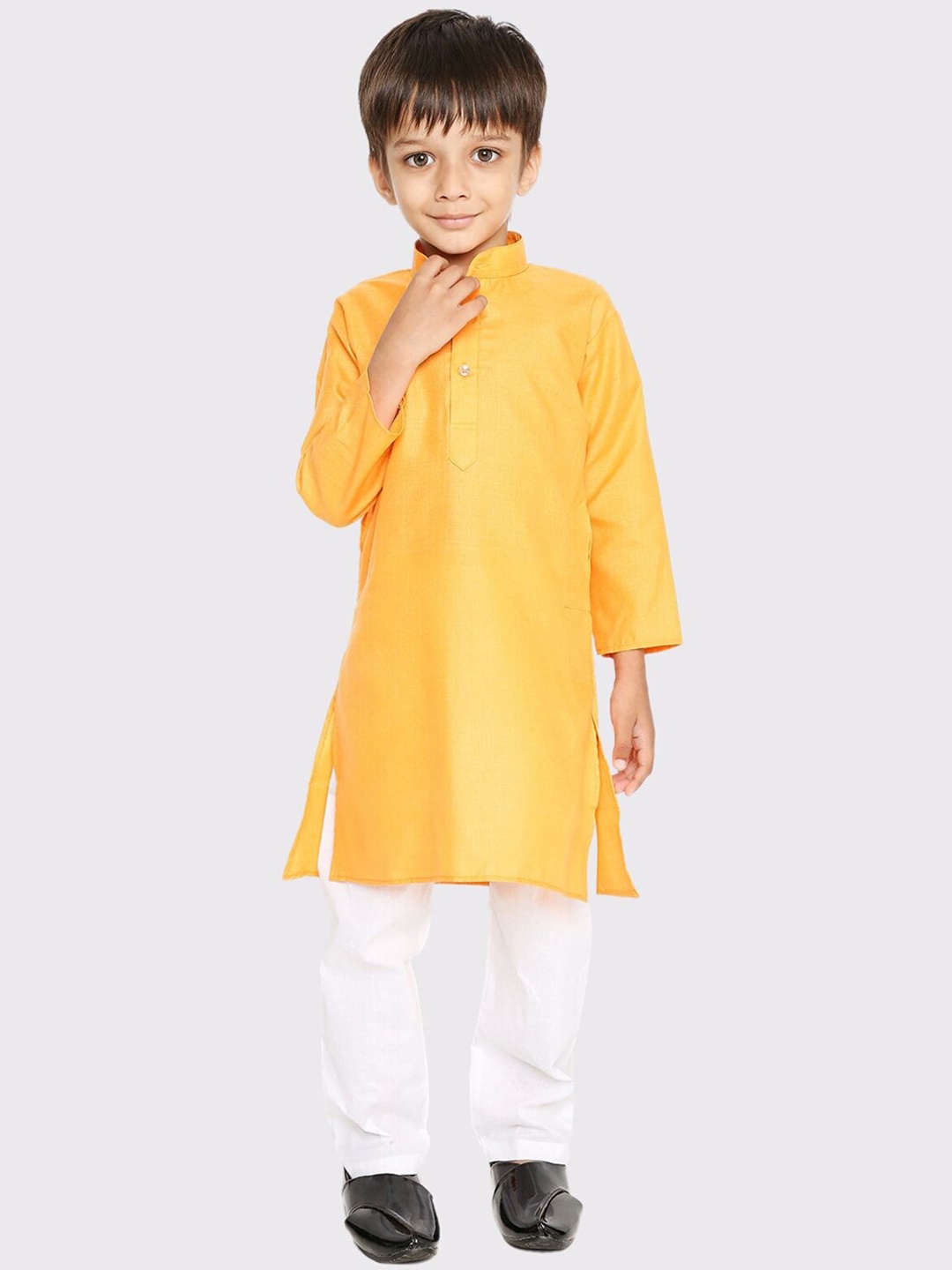 

Maharaja Boys Mandarin Collar Regular Kurta with Pyjamas, Mustard