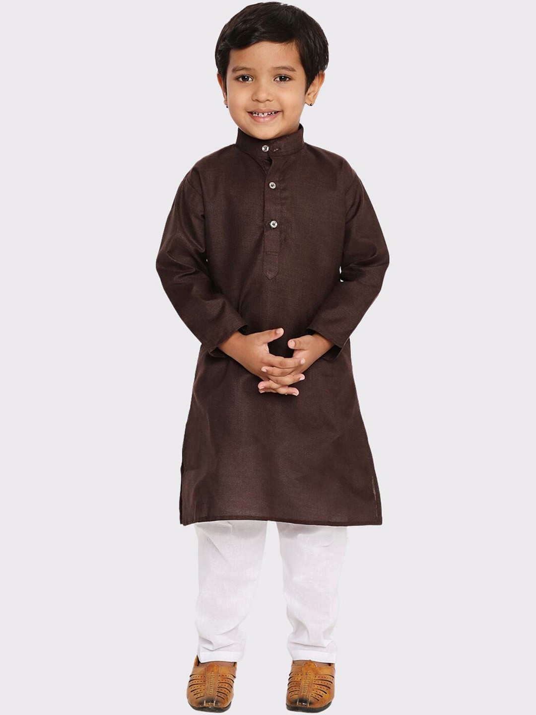 

Maharaja Boys Mandarin Collar Regular Kurta with Pyjamas, Brown