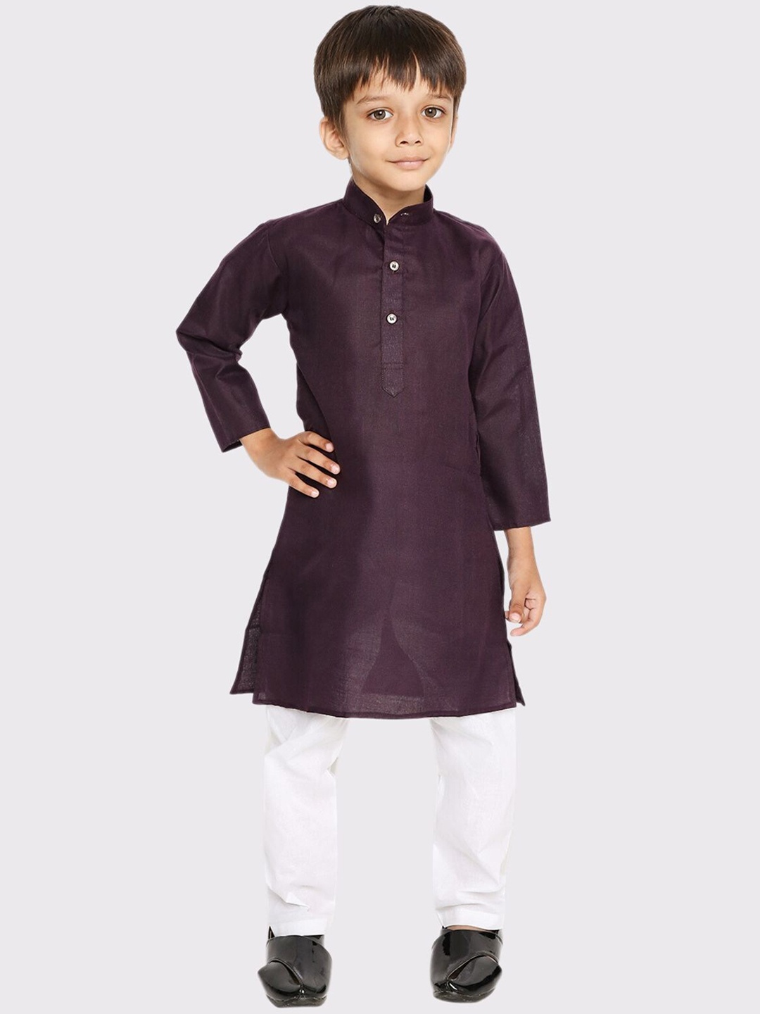 

Maharaja Boys Band Collar Straight Kurta With Pyjamas, Purple