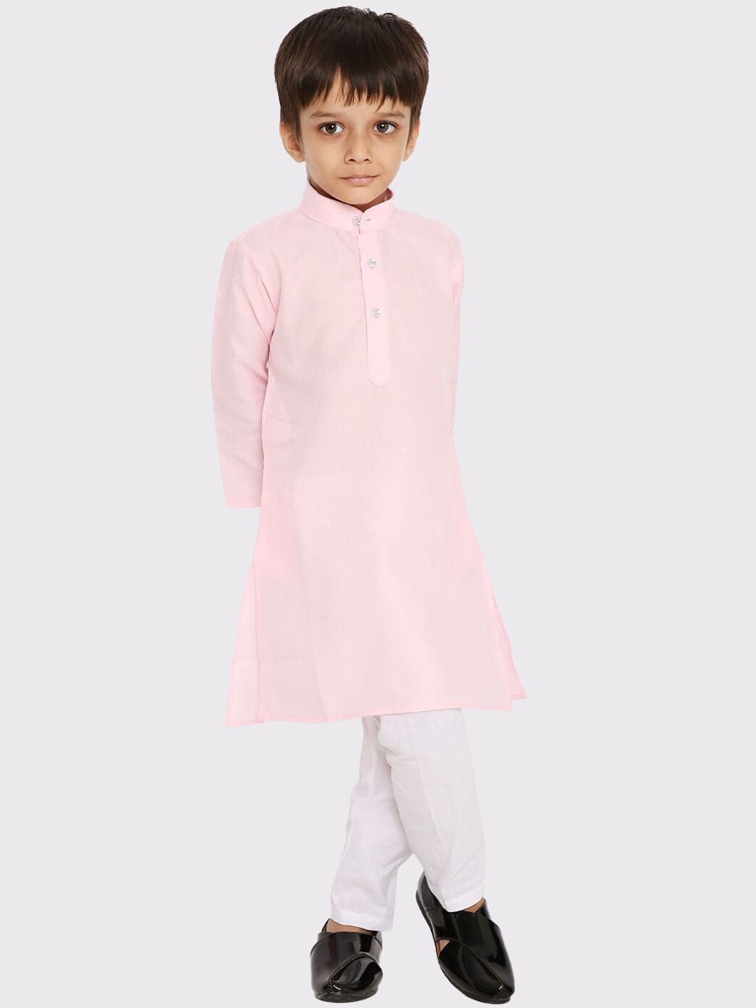 

Maharaja Boys Mandarin Collar Kurta With Trousers, Pink
