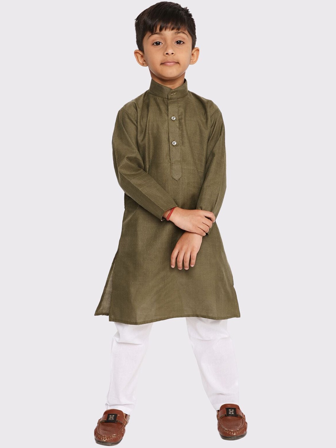 

Maharaja Boys Band Collar Straight Kurta With Pyjamas, Green