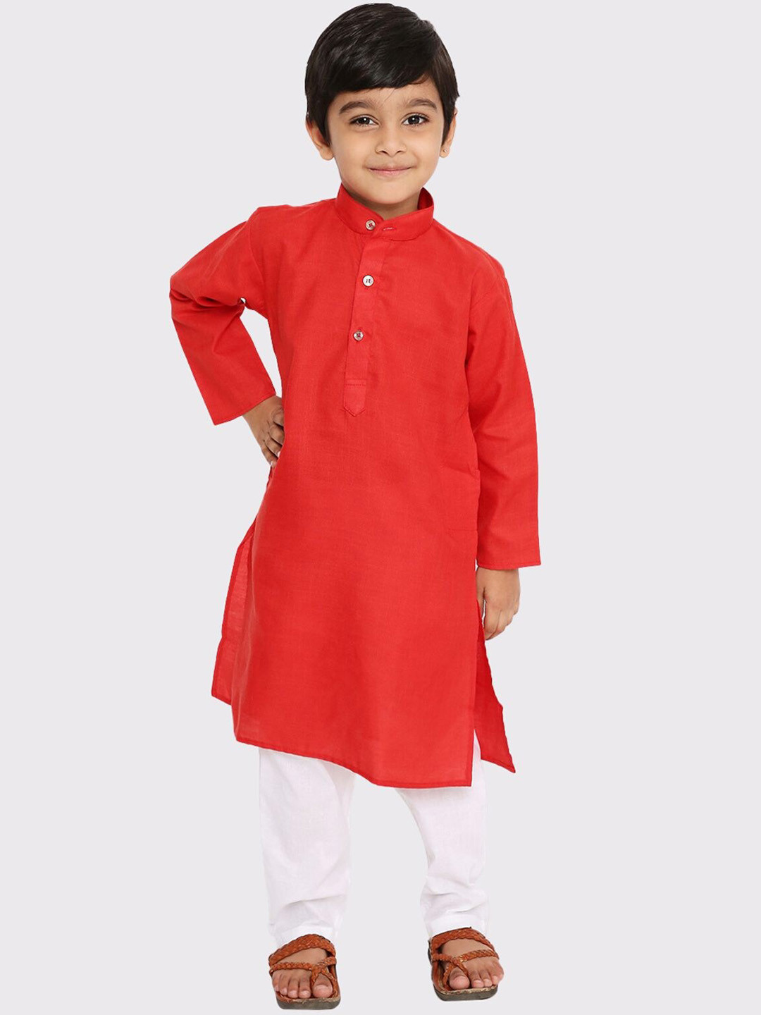 

Maharaja Boys Band Collar Straight Kurta With Pyjamas, Red