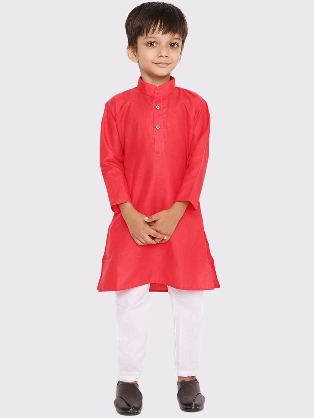 

Maharaja Boys Band Collar Straight Kurta with Pyjamas, Red