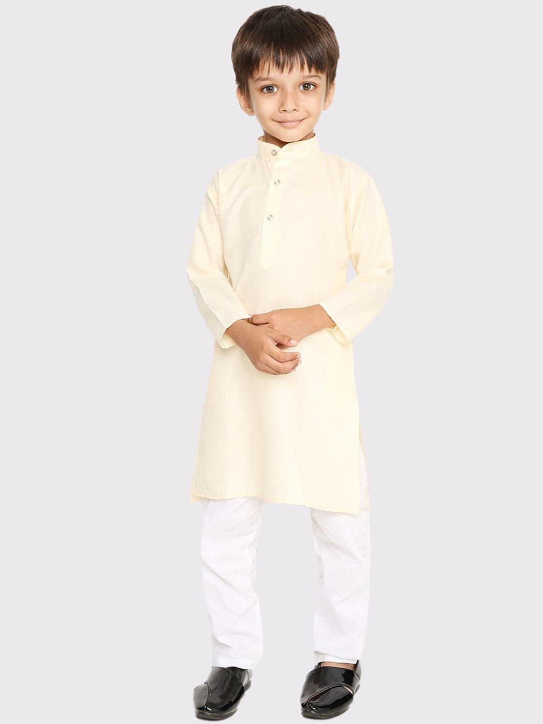 

Maharaja Boys Band Collar Straight Kurta with Pyjamas, Cream