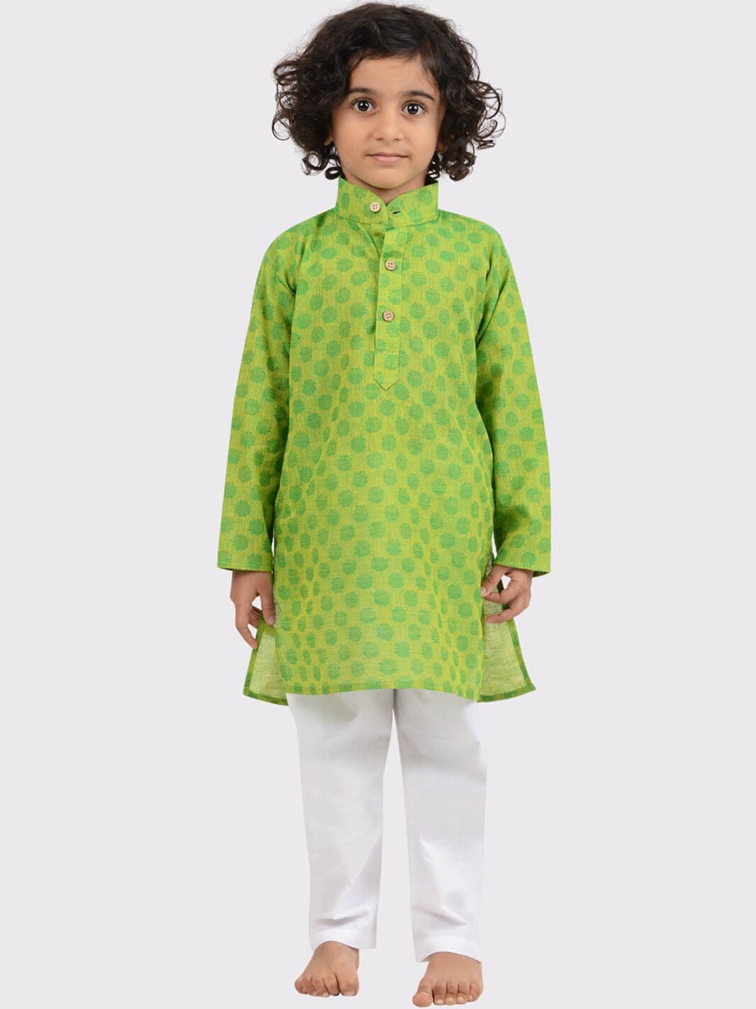 

Maharaja Boys Geometric Woven Design Pure Cotton Kurta With Pyjamas, Green
