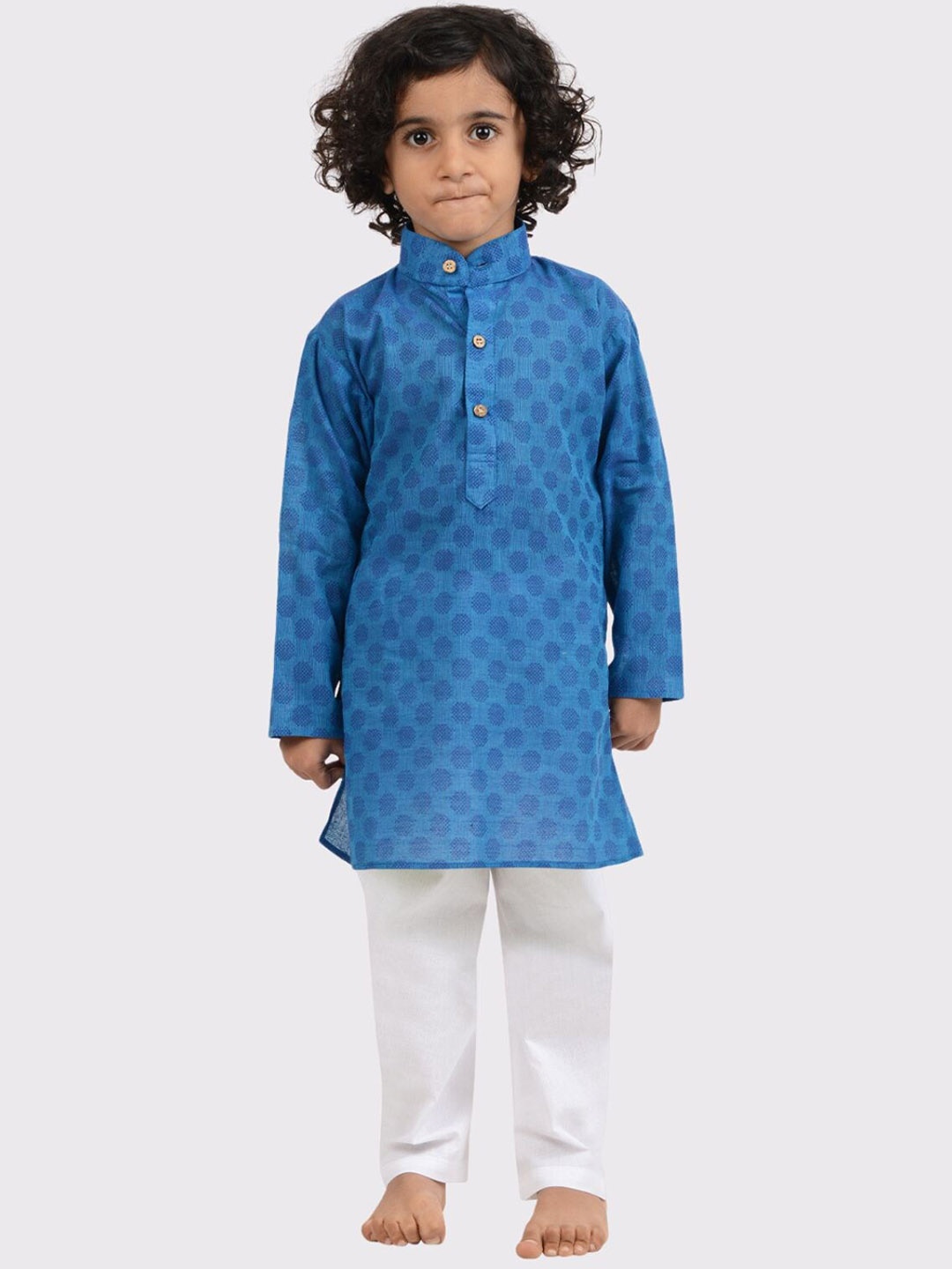 

Maharaja Boys Ethnic Motifs Printed Pure Cotton Kurta with Pyjamas, Blue