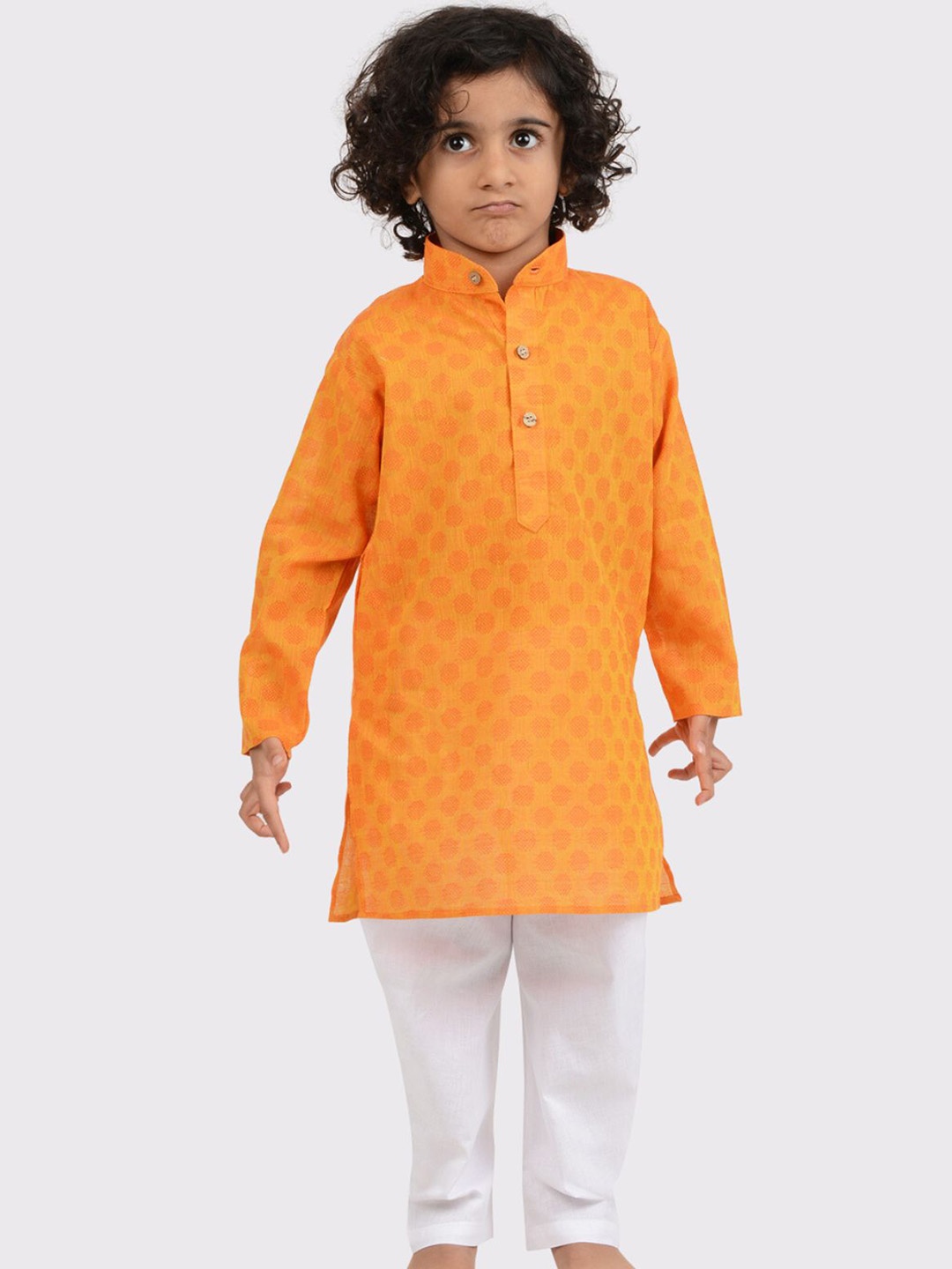 

Maharaja Boys Ethnic Motifs Woven Design Pure Cotton Kurta with Pyjamas, Orange