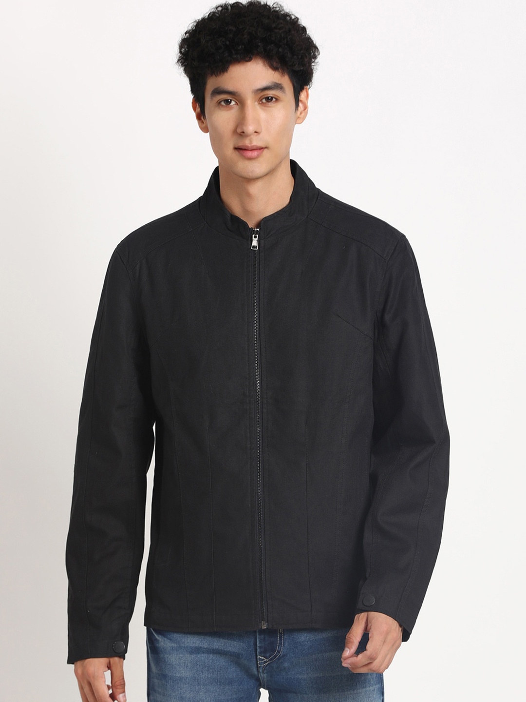 

Turtle Mock Collar Cotton Windcheater Tailored Jacket, Black