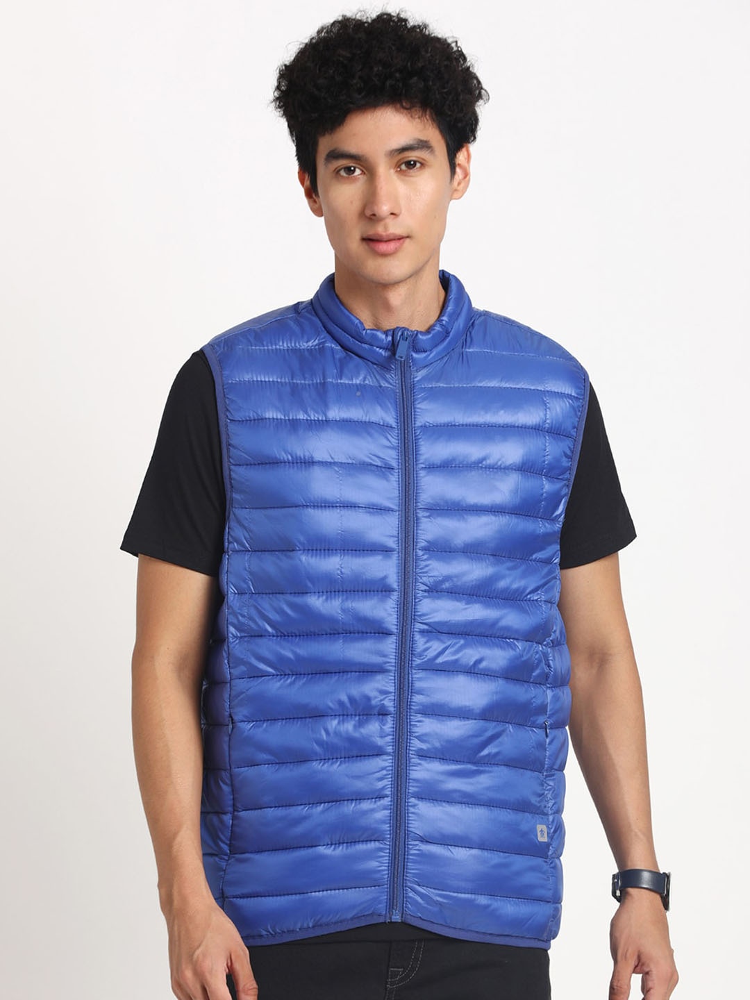 

Turtle Windcheater Mock Collar Puffer Jacket, Blue