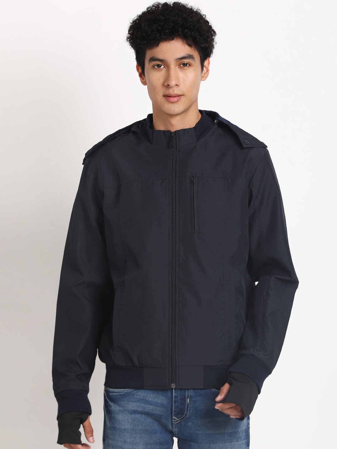 

Turtle Hooded Windcheater Bomber Jacket, Navy blue