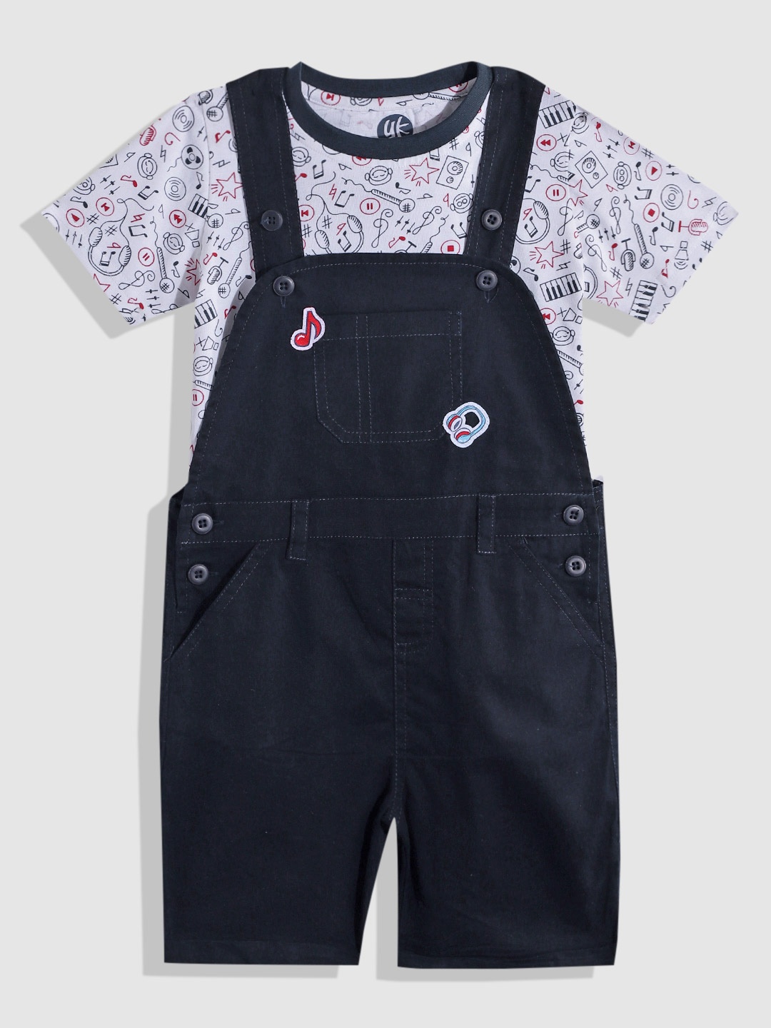 

YK Boys Printed Pure Cotton Dungarees with T-shirt, Navy blue