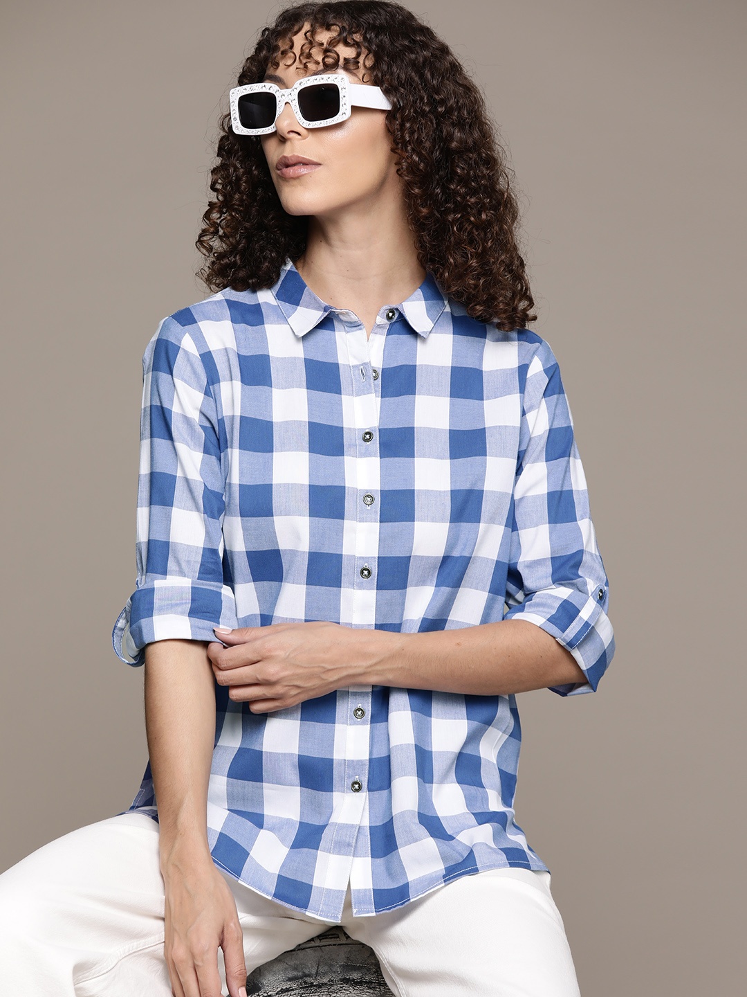

Roadster Women Tartan Checked Cotton Casual Shirt, Blue