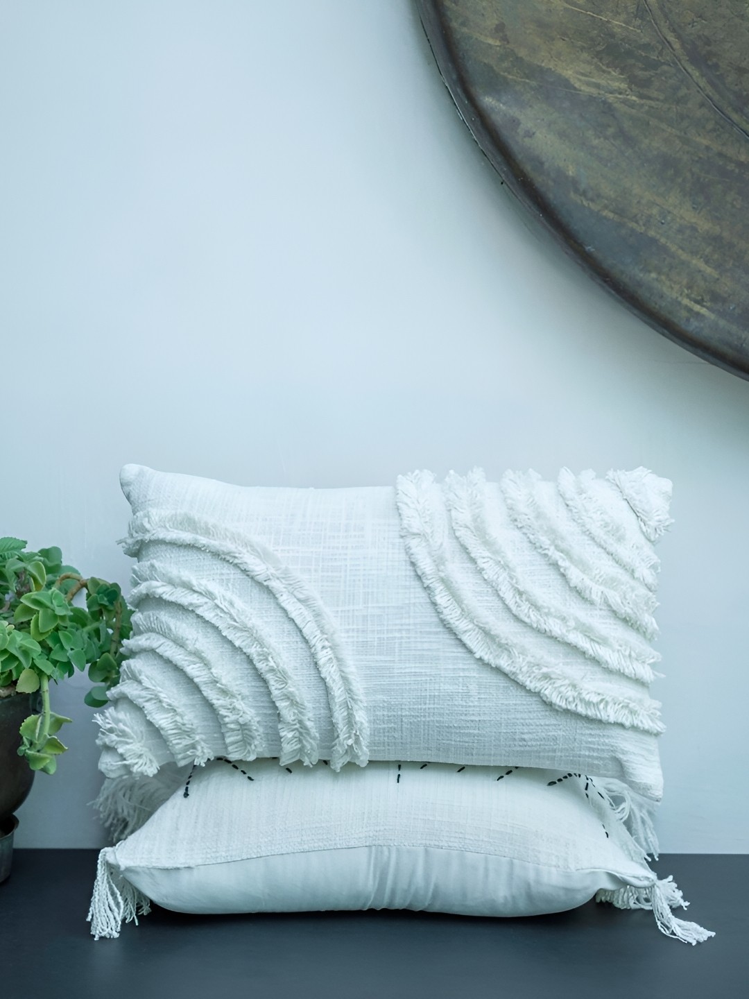 

ABSTRACT INDIA White Textured Cotton Rectangular Cushion Cover