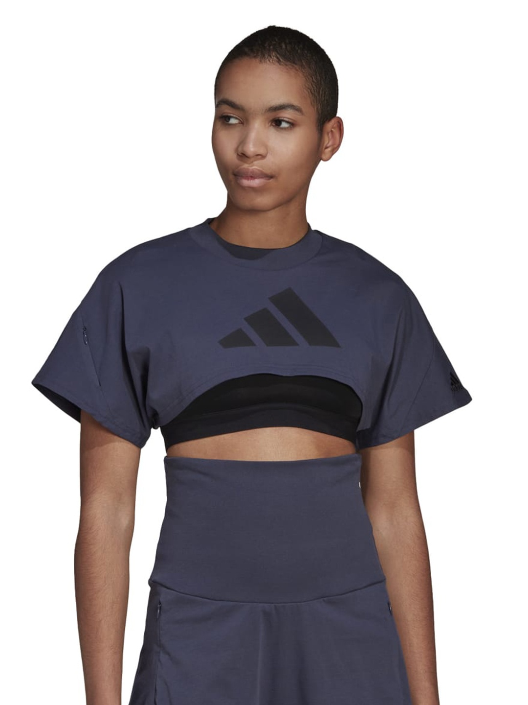 

ADIDAS W Yg Q2 Brand Logo Printed Relaxed-Fit Pure Cotton Crop T-Shirt, Blue