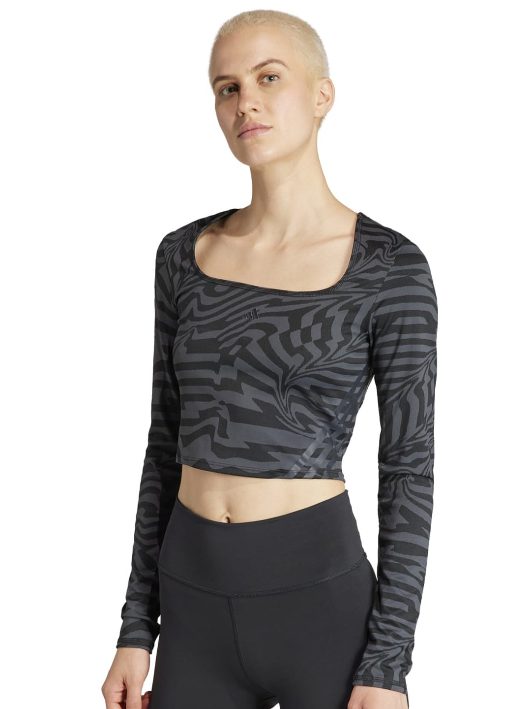 

ADIDAS Printed Scoop Neck Crop Tshirts, Grey