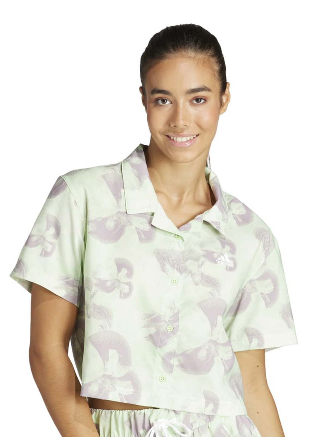 

ADIDAS Printed Relaxed-Fit Crop Shirt, White