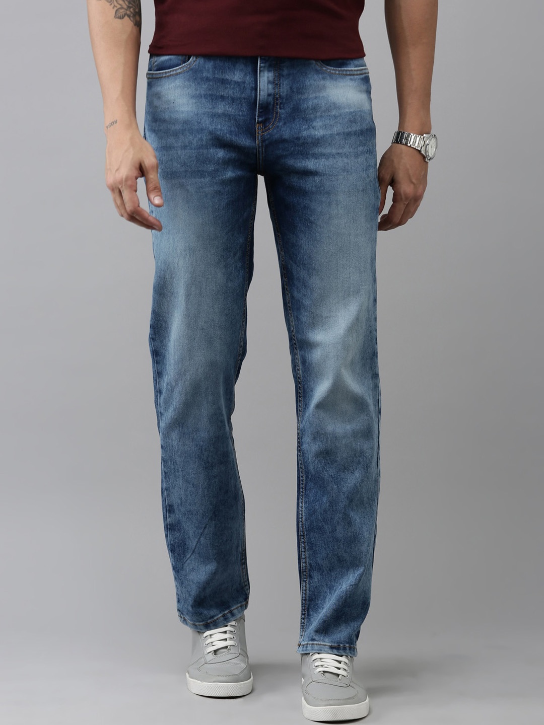 

Mast & Harbour Men Blue Mid-Rise Heavy Fade Clean Look Stretchable Jeans