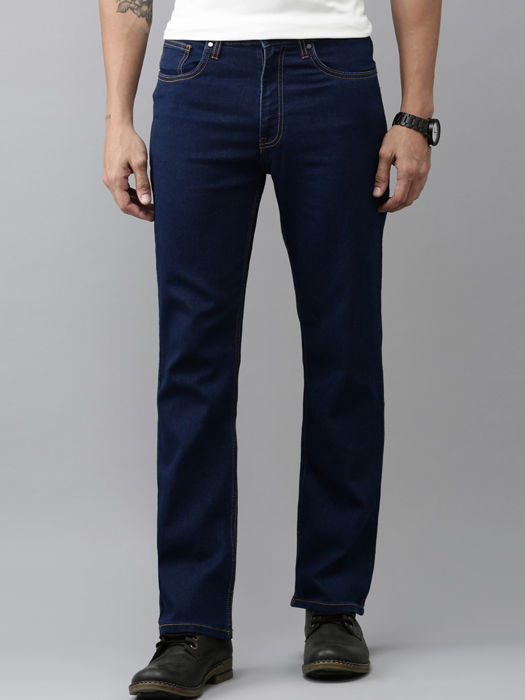 

Mast & Harbour Men Navy Blue Bootcut Stretchable Jeans