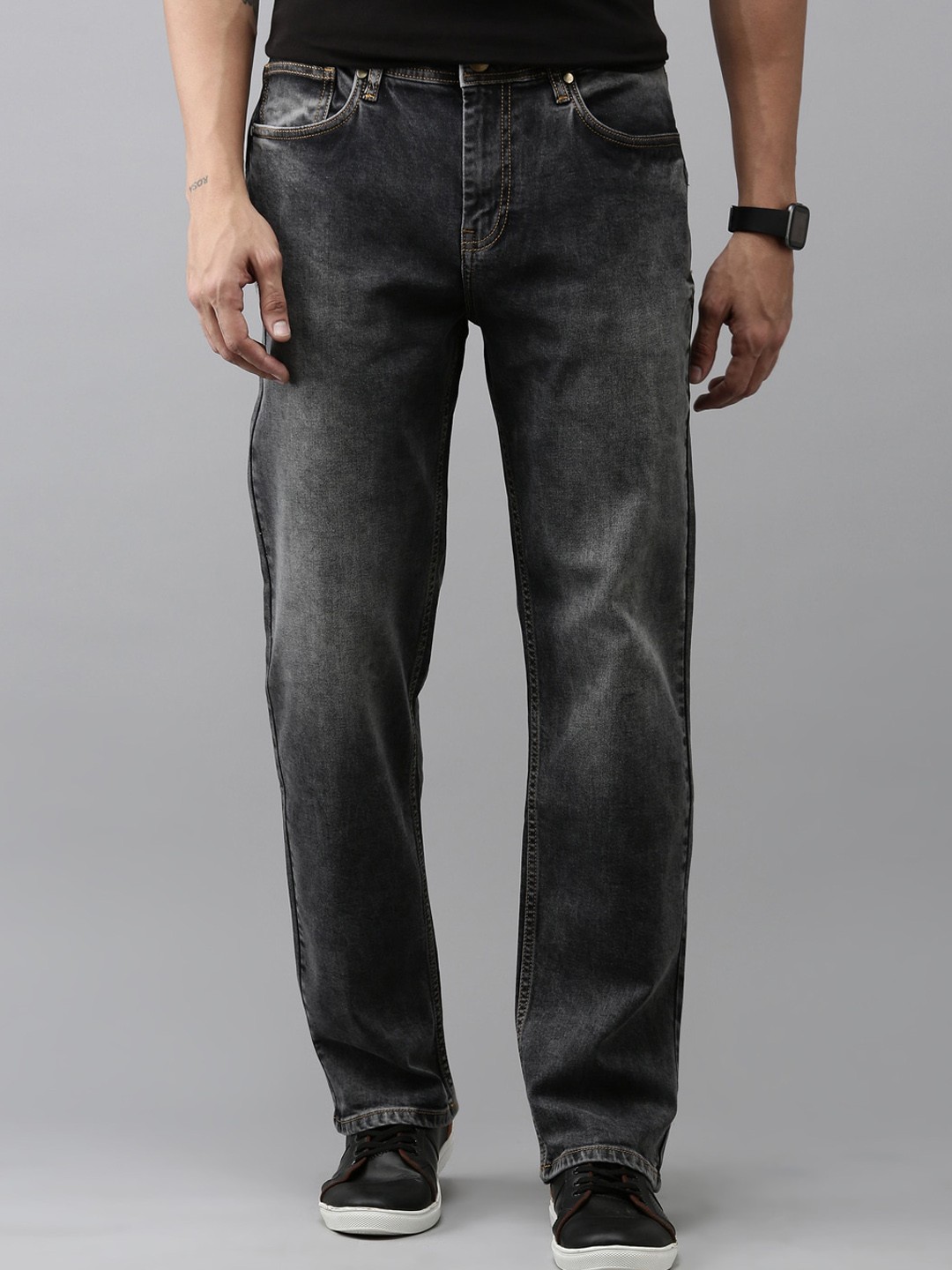 

Mast & Harbour Men Regular Fit Mid-Rise Cotton Stretchable Jeans, Black