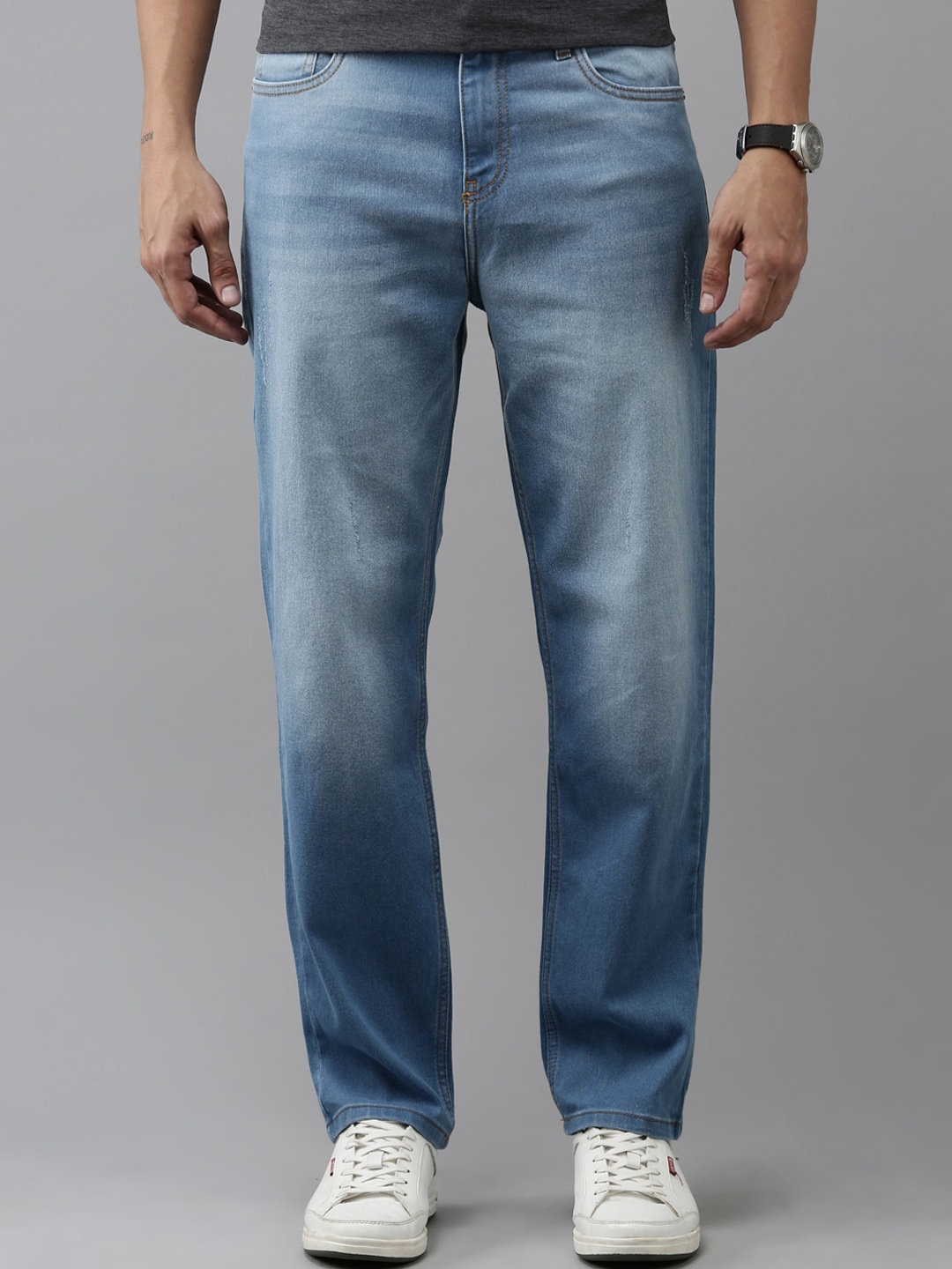 

Mast & Harbour Men Blue Straight Fit Clean Look Light Fade Stretchable Jeans