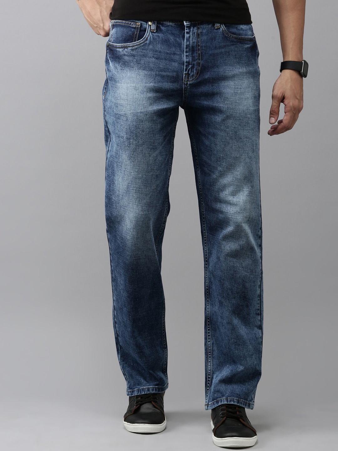 

Mast & Harbour Men Mid-Rise Heavy Fade Clean Look Stretchable Jeans, Blue