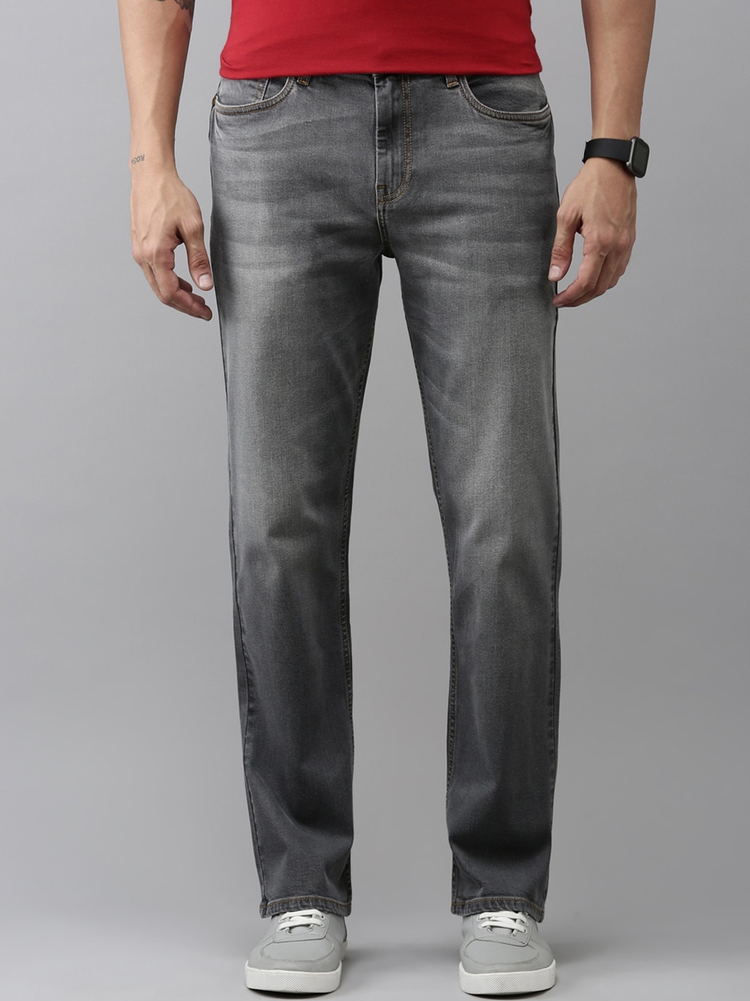 

Mast & Harbour Men Grey Mid-Rise Light Fade Clean Look Stretchable Jeans