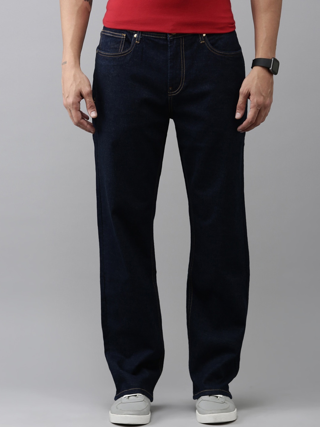 

Mast & Harbour Men Mid-Rise Clean Look Stretchable Jeans, Navy blue