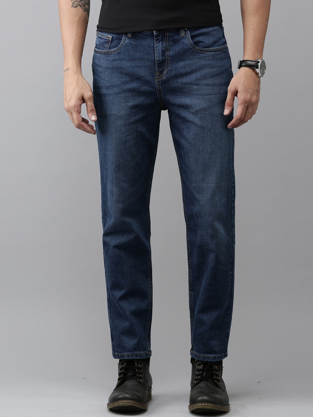 

Mast & Harbour Men Navy Blue Relaxed Fit Light Fade Stretchable Jeans