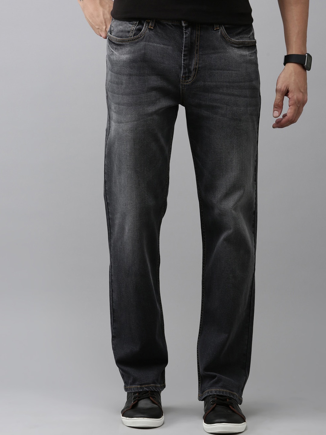 

Mast & Harbour Men Mid-Rise Light Fade Clean Look Stretchable Jeans, Black