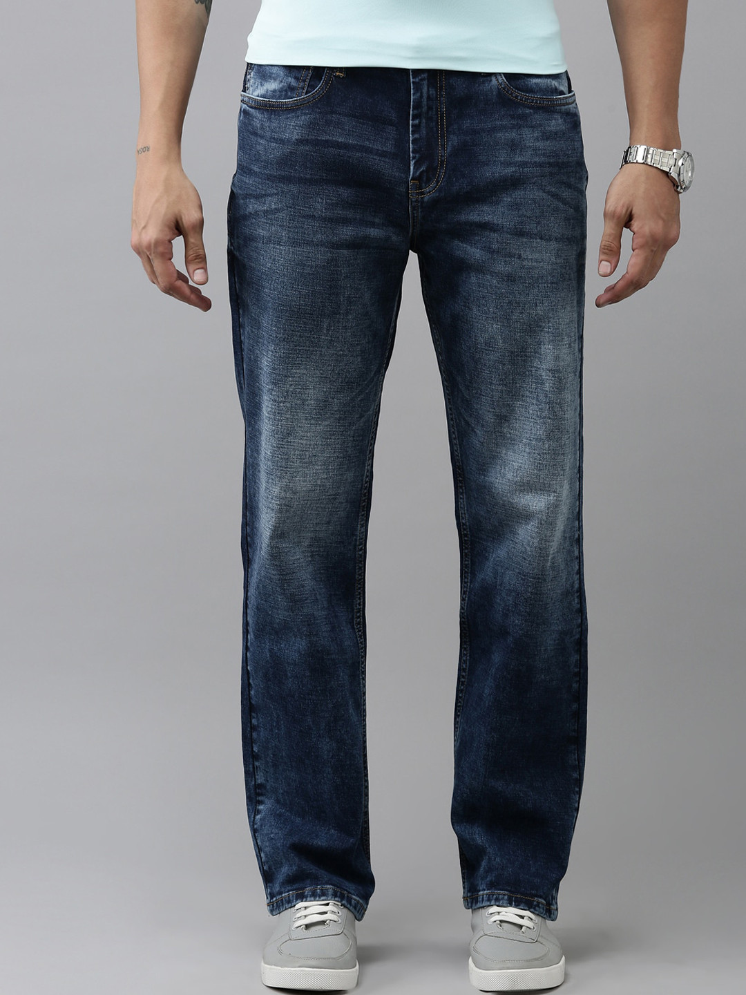 

Mast & Harbour Men Regular Fit Mid-Rise Cotton Stretchable Jeans, Blue