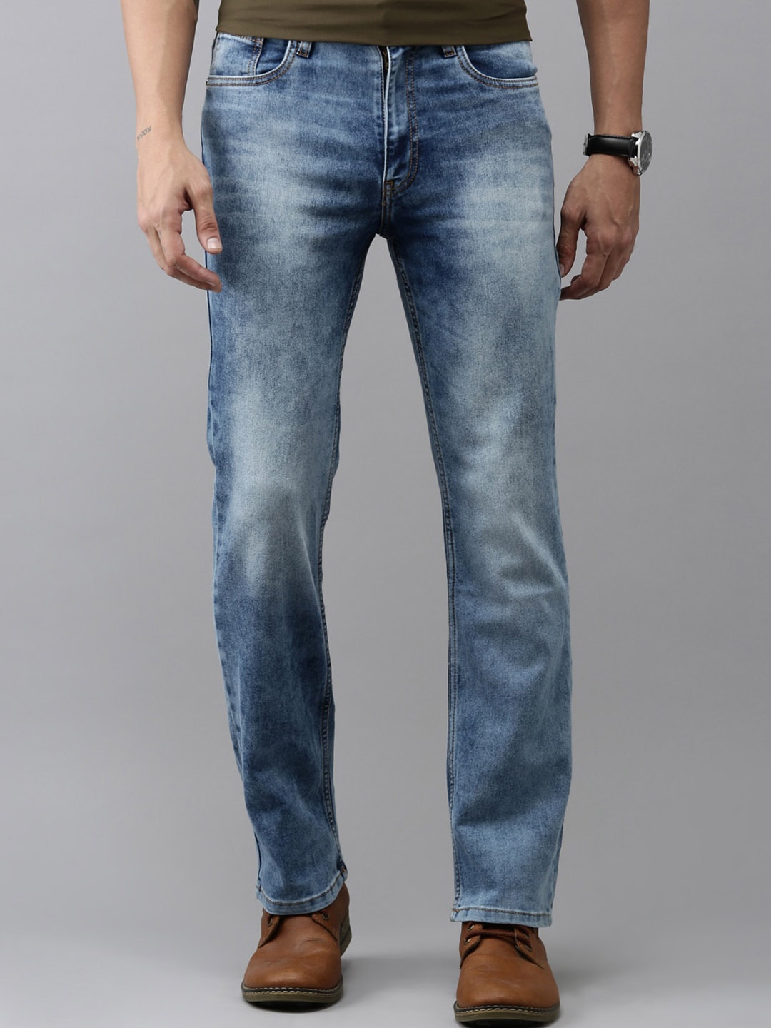 

Mast & Harbour Men Blue Bootcut Heavy Fade Stretchable Jeans
