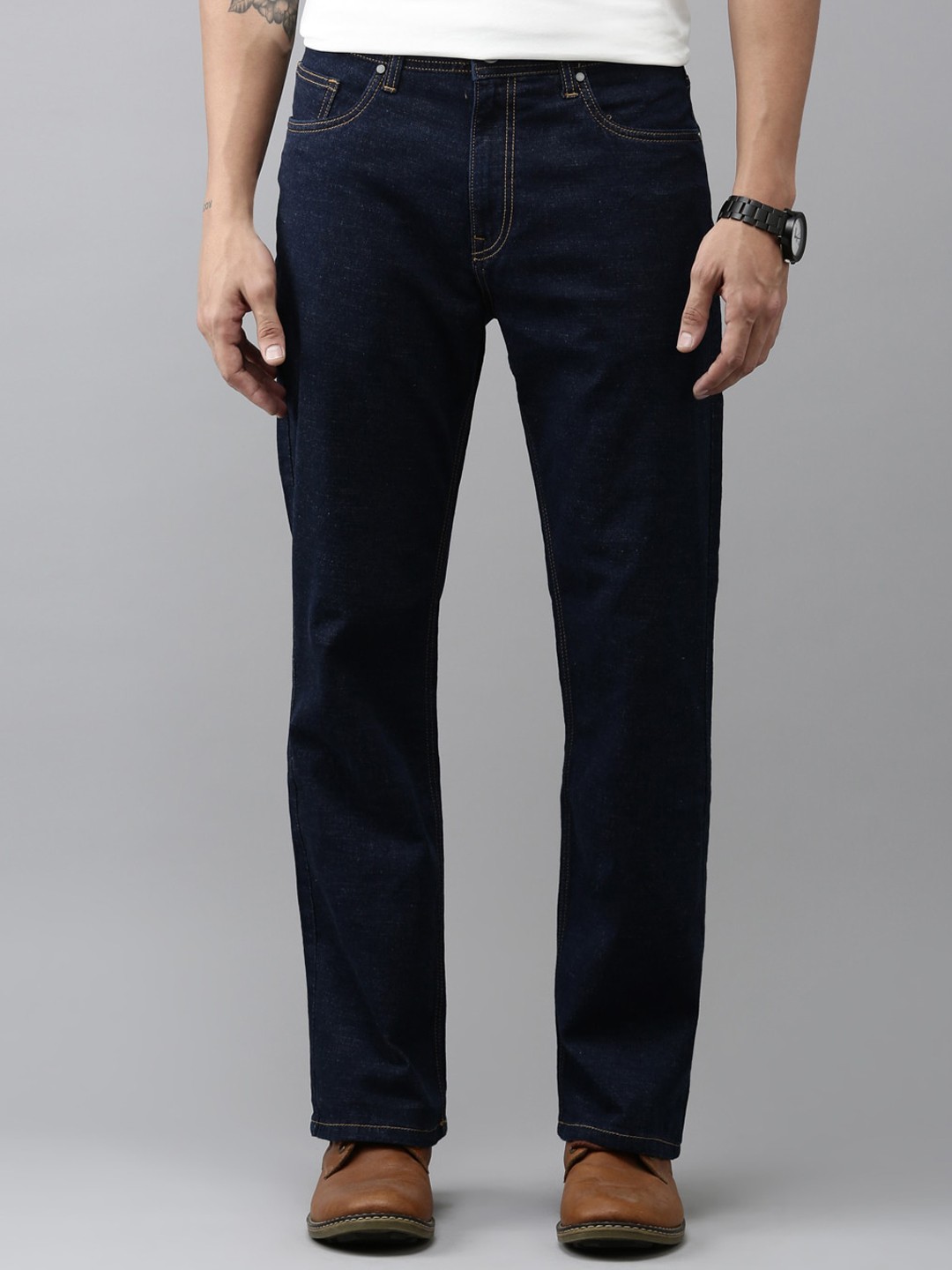 

Mast & Harbour Men Navy Blue Bootcut Stretchable Jeans