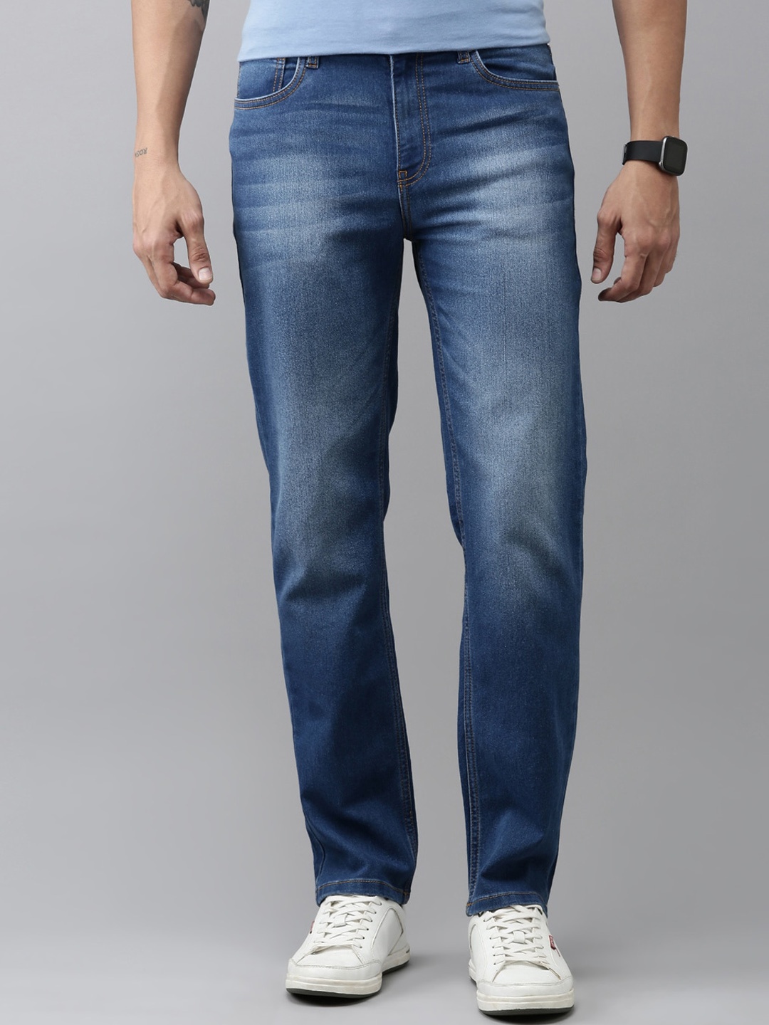 

Mast & Harbour Men Blue Mid Rise Clean Look Heavy Fade Stretchable Jeans