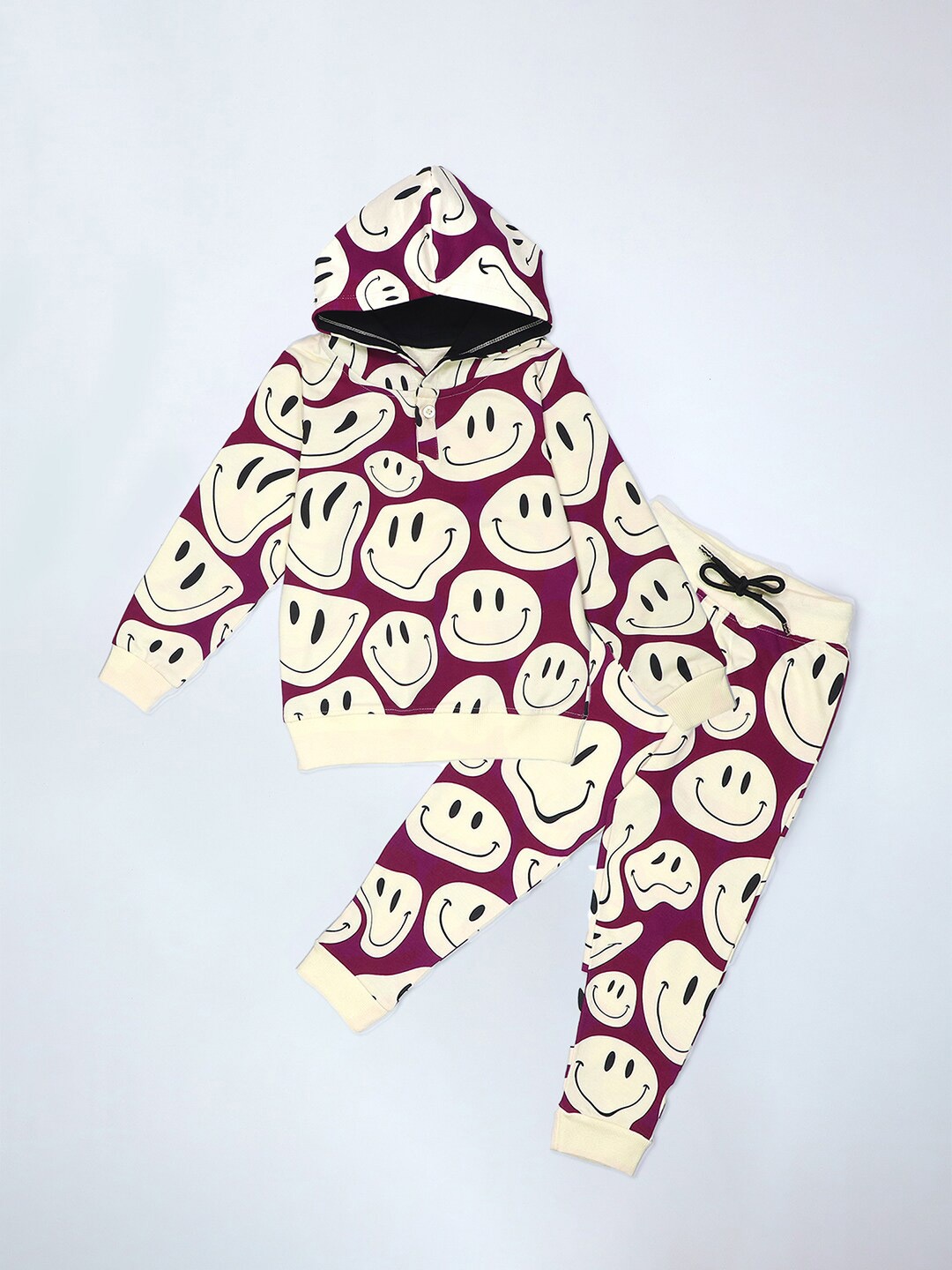 

BE AWARA Kids Printed Hooded Pure Cotton Sweatshirt with Joggers, Maroon