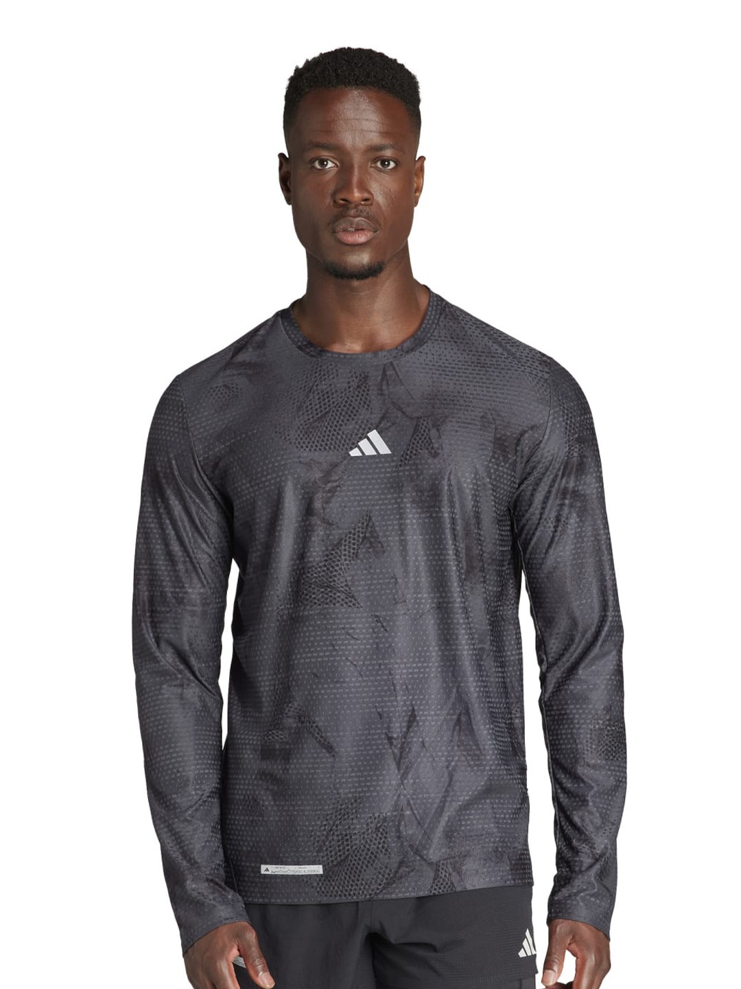 

ADIDAS ULT AOP LNGSLV Printed Round Neck T-Shirt, Grey