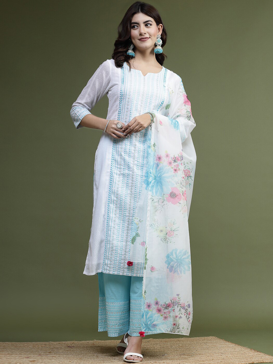 

Ramas Embroidered Regular Kurta with Palazzos & With Dupatta, White