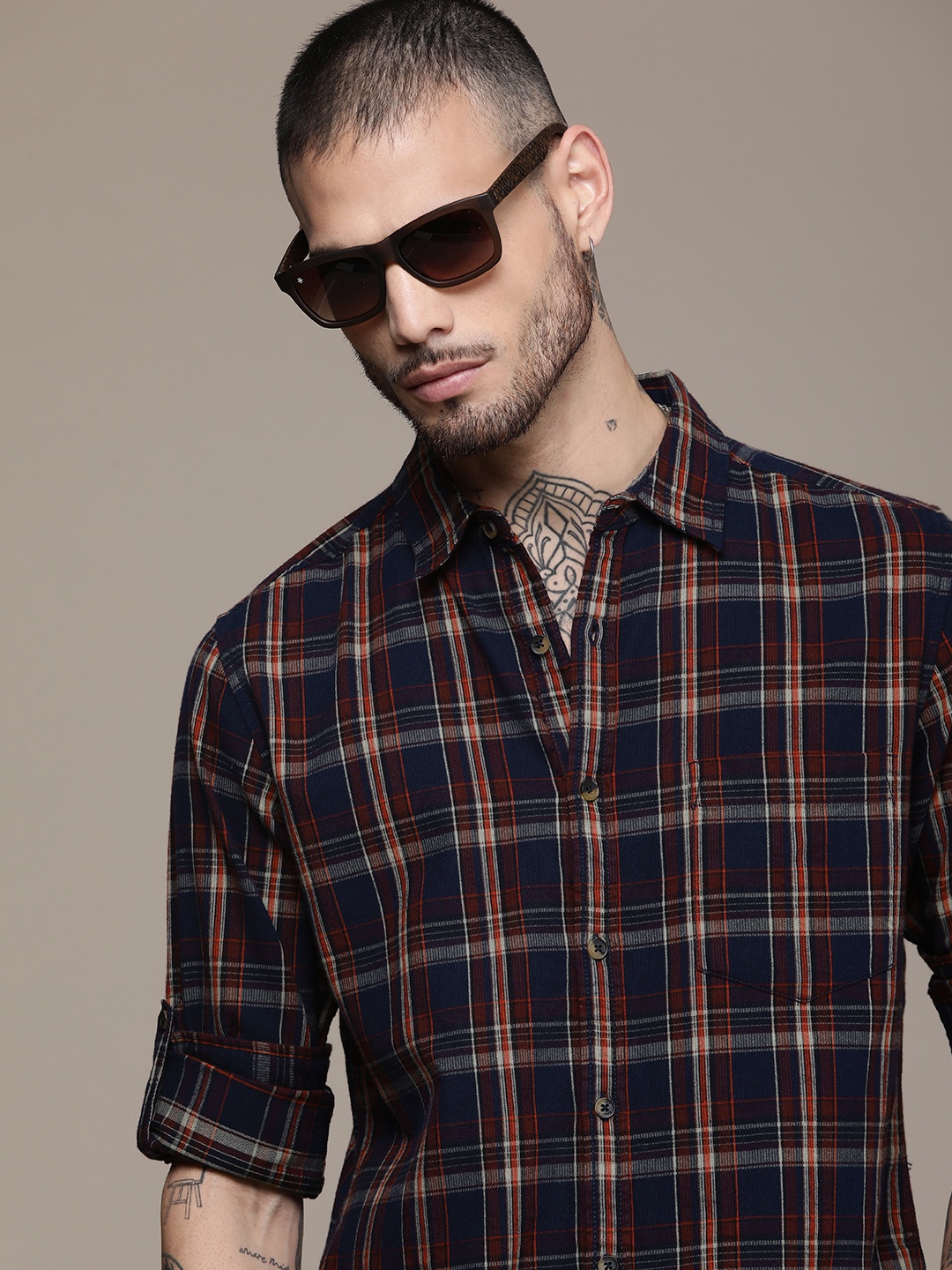 

Roadster Men Checked Pure Cotton Shirt, Multi