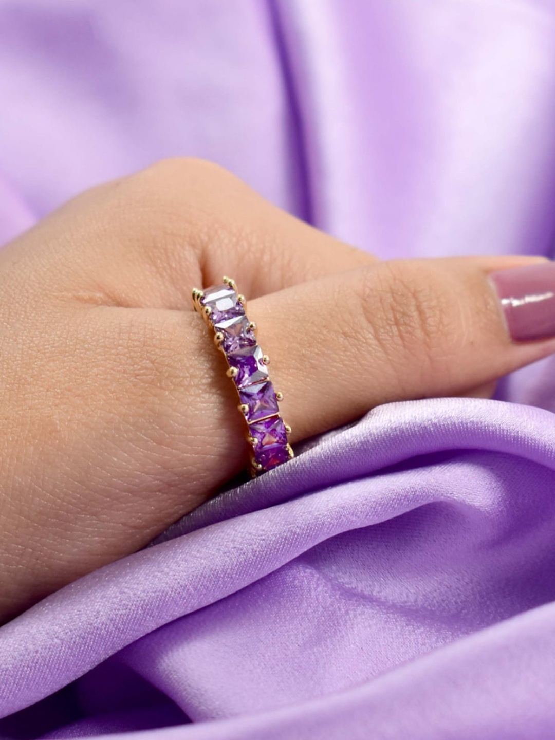 

DressBerry Gold Toned & Purple Artificial Stones Finger Ring