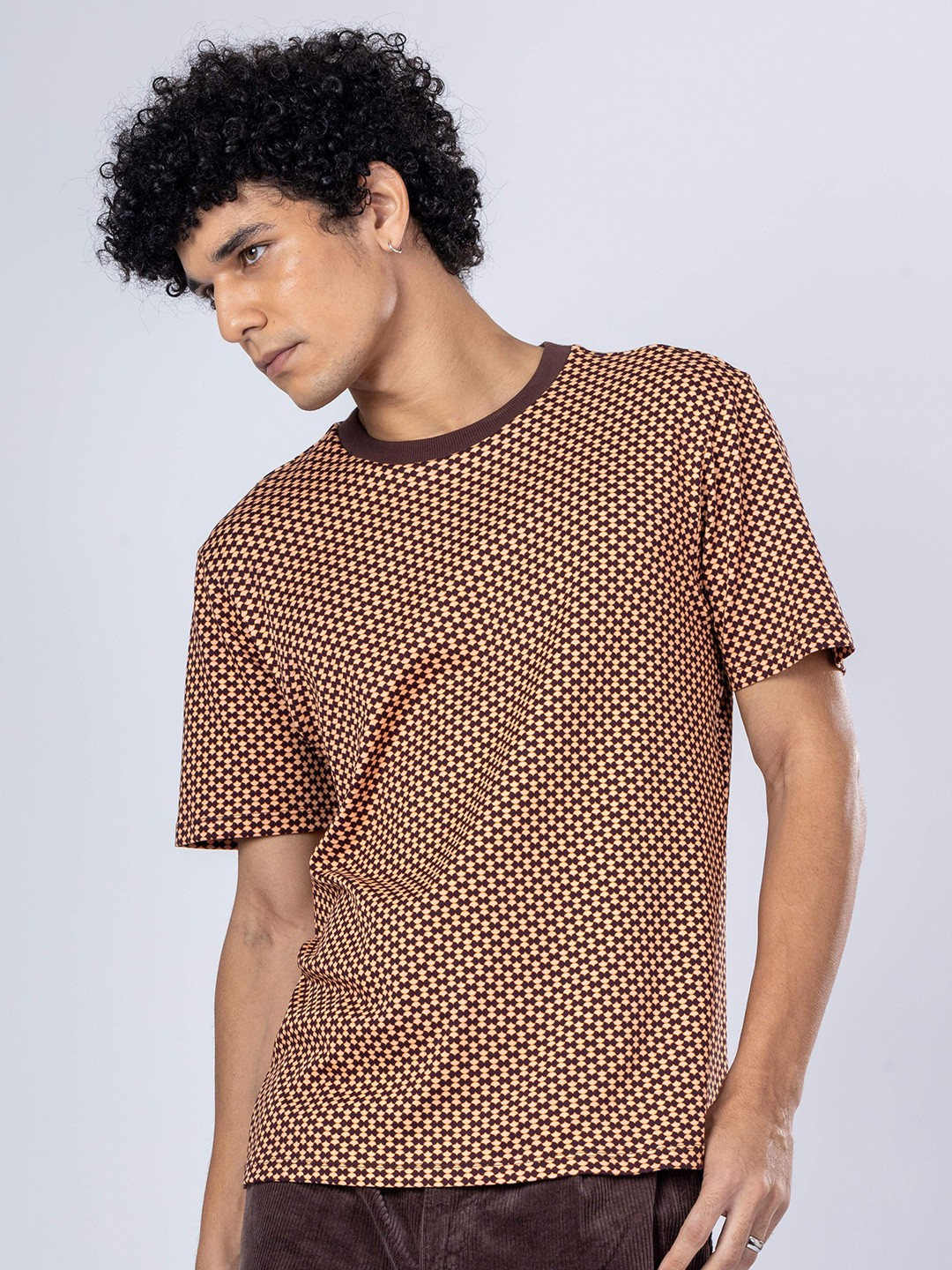 

H&M Printed Cotton Half Sleeve T-Shirt, Brown