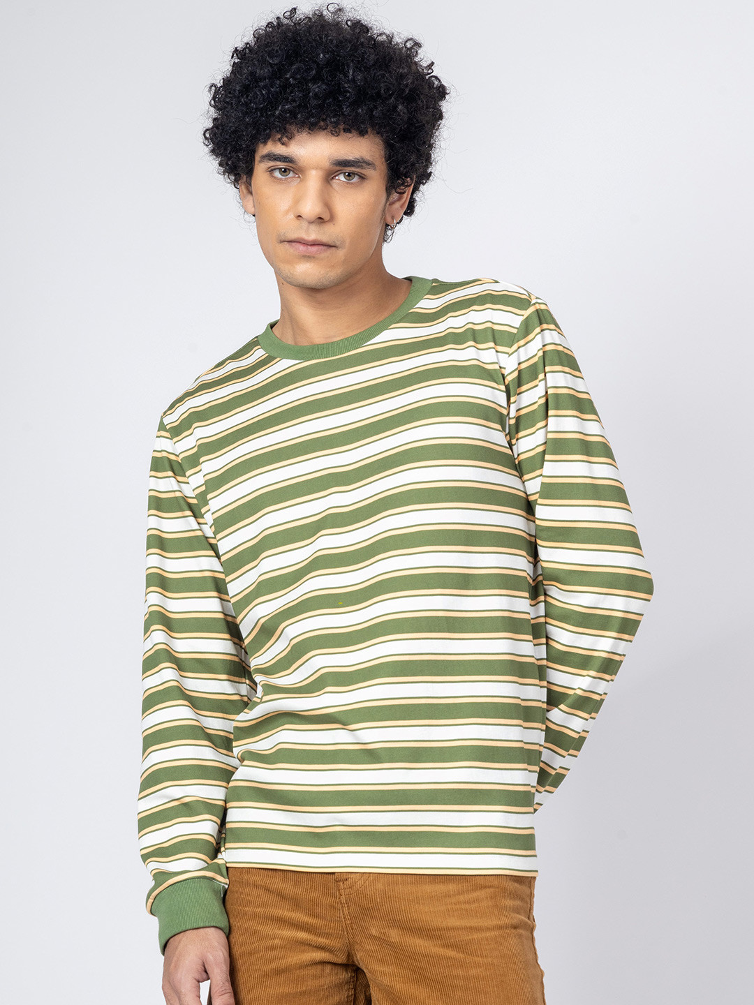 

H&M Cotton Striped Full Sleeve T-Shirt, Green