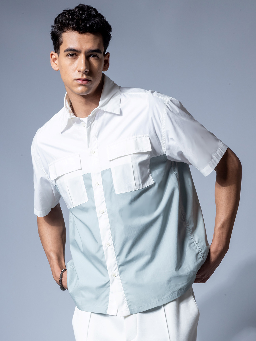 

H&M Half Sleeved Patch Pocket Shirt, Grey