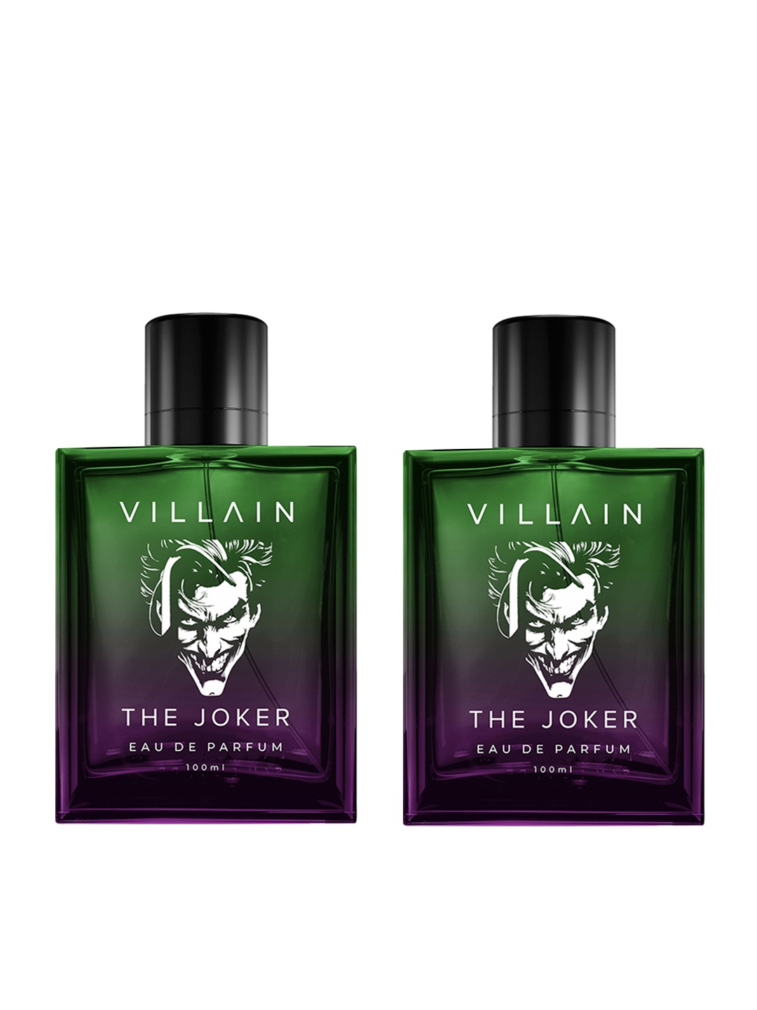

VILLAIN Men Set of 2 The Joker Long lasting Eau De Parfum - 100 ml Each, Green