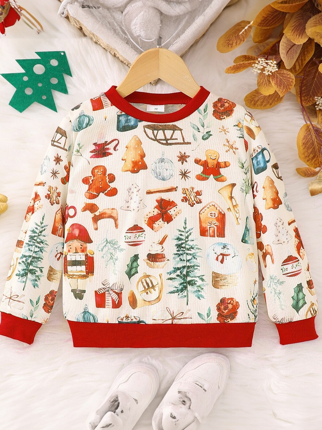 

StyleCast Girls Christmas Printed Long Sleeves Pullover Sweatshirt, Off white