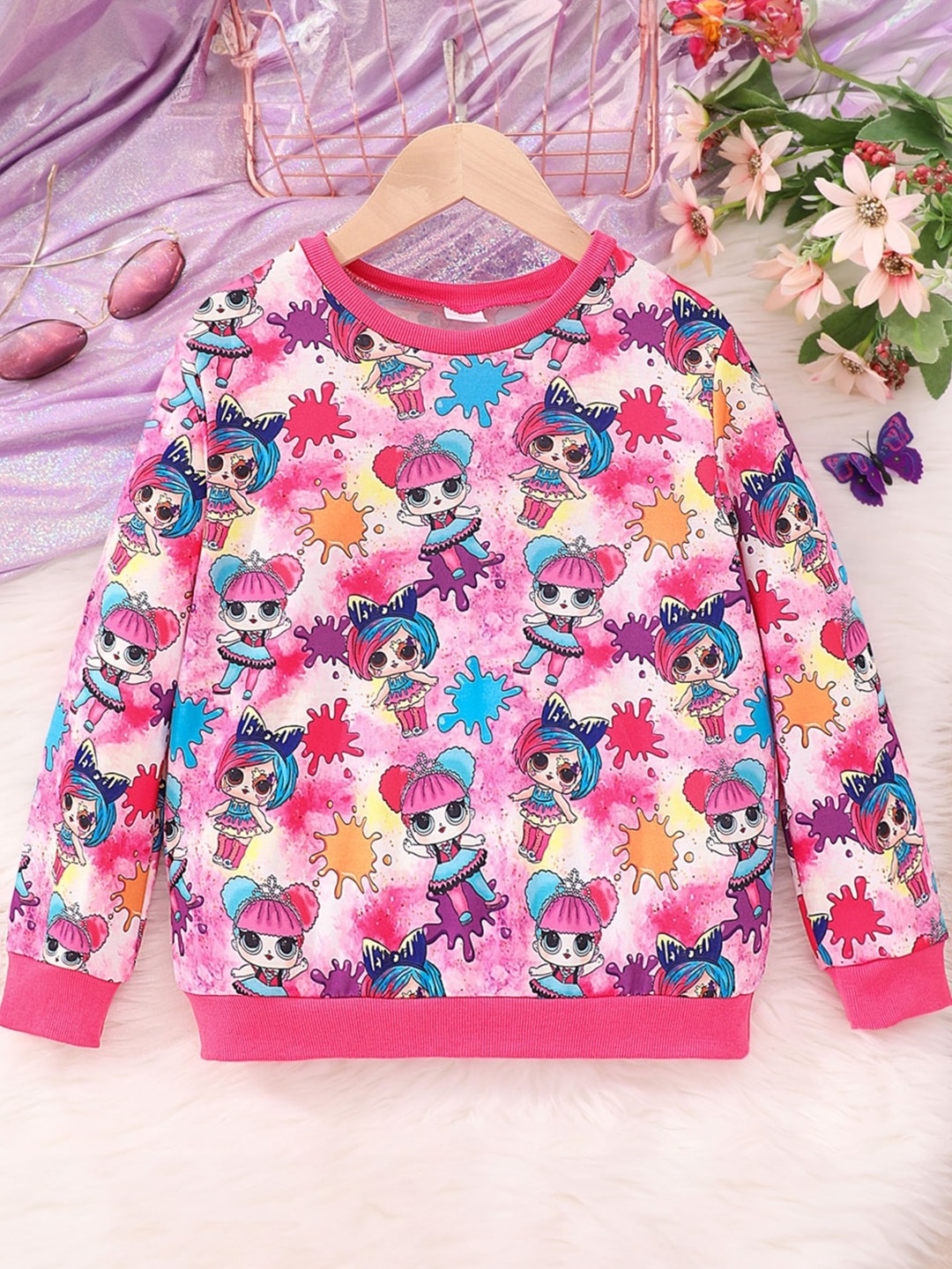 

StyleCast Girls Pink & Blue Printed Round Neck Pullover