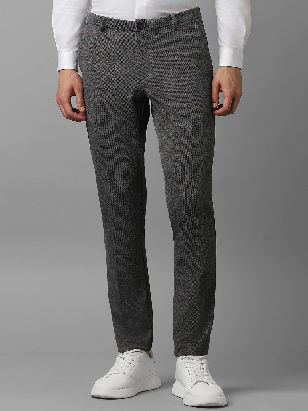 

Louis Philippe Sport Men Slim Fit Textured Self Design Flat Front Regular Trousers, Grey
