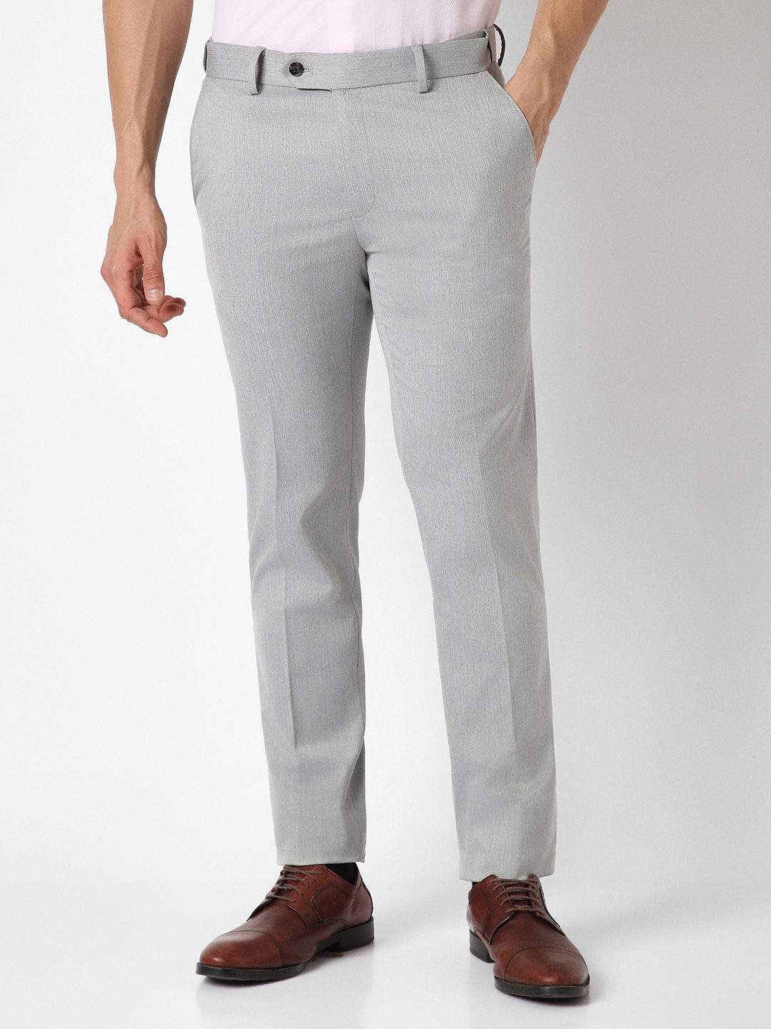 

Peter England Men Slim Fit Formal Trousers, Grey