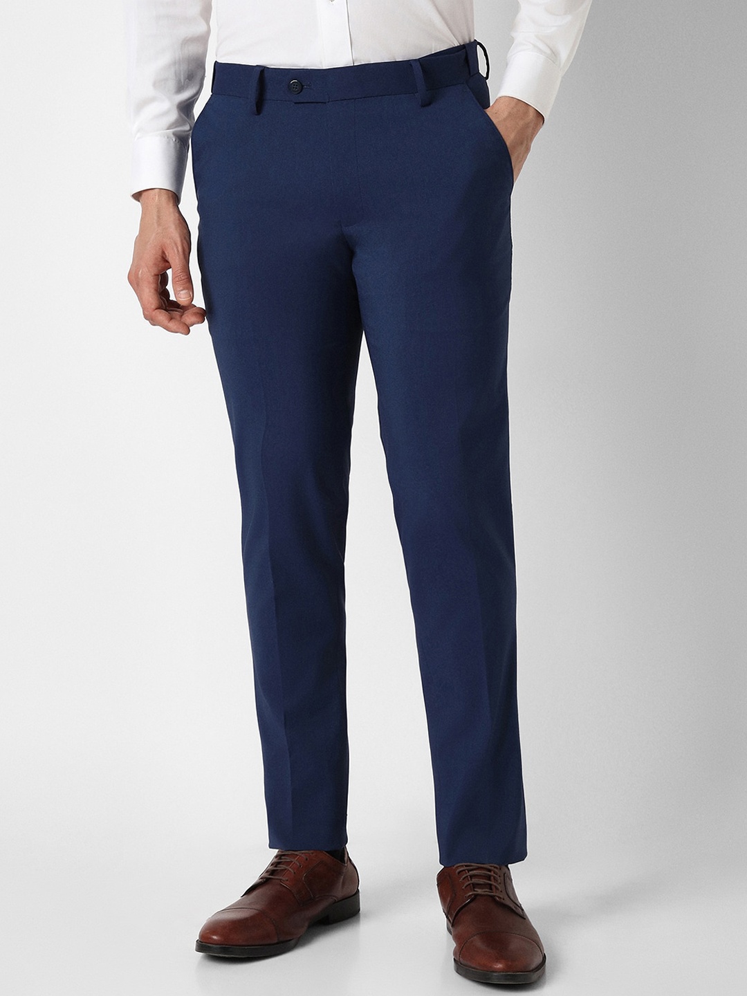 

Peter England Men Slim Fit Formal Trousers, Navy blue