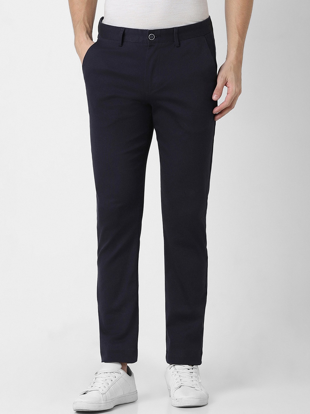 

Peter England Casuals Men Slim Fit Trousers, Navy blue