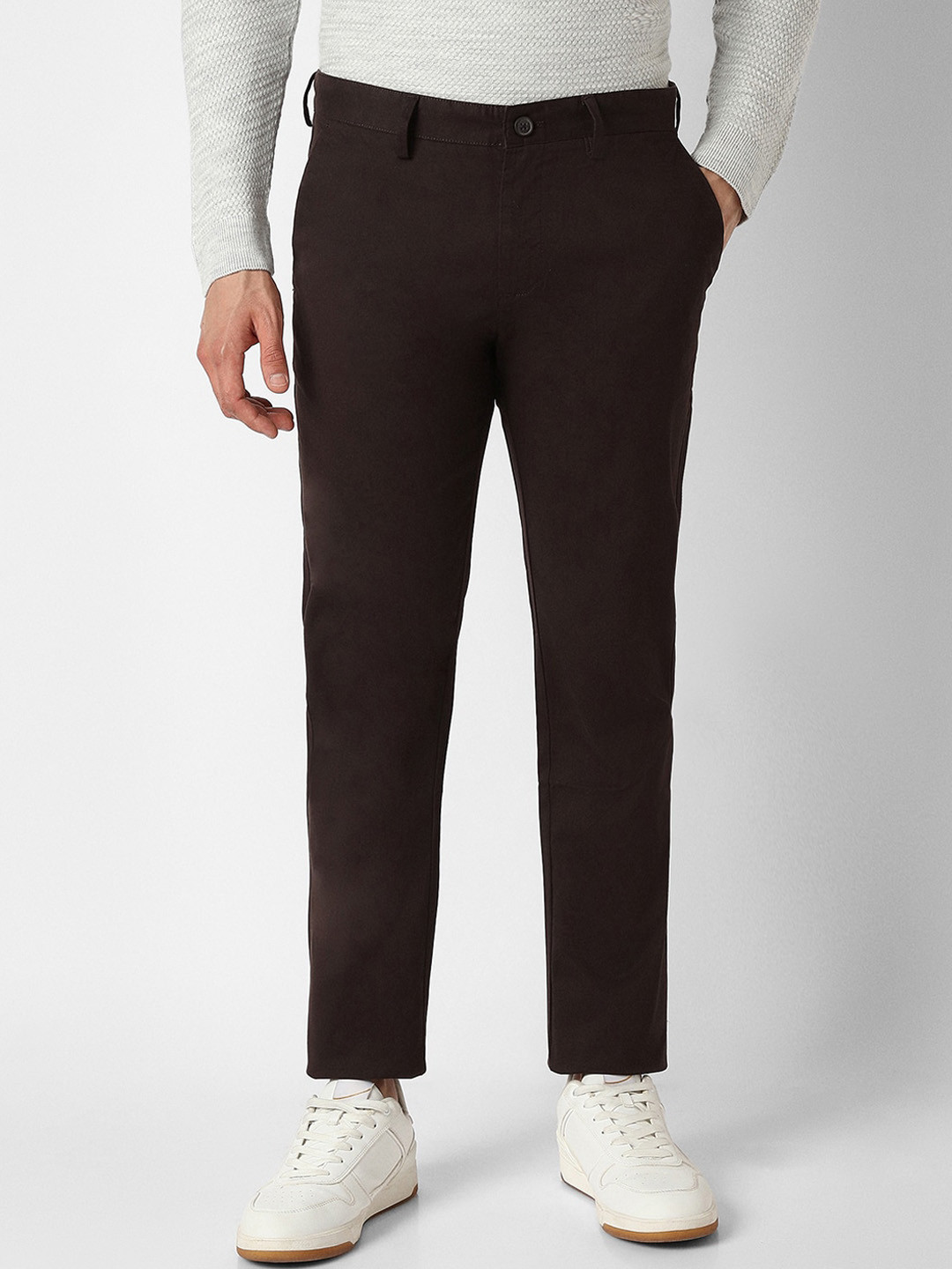 

Peter England Casuals Men Mid-Rise Super Slim Fit Trousers, Brown