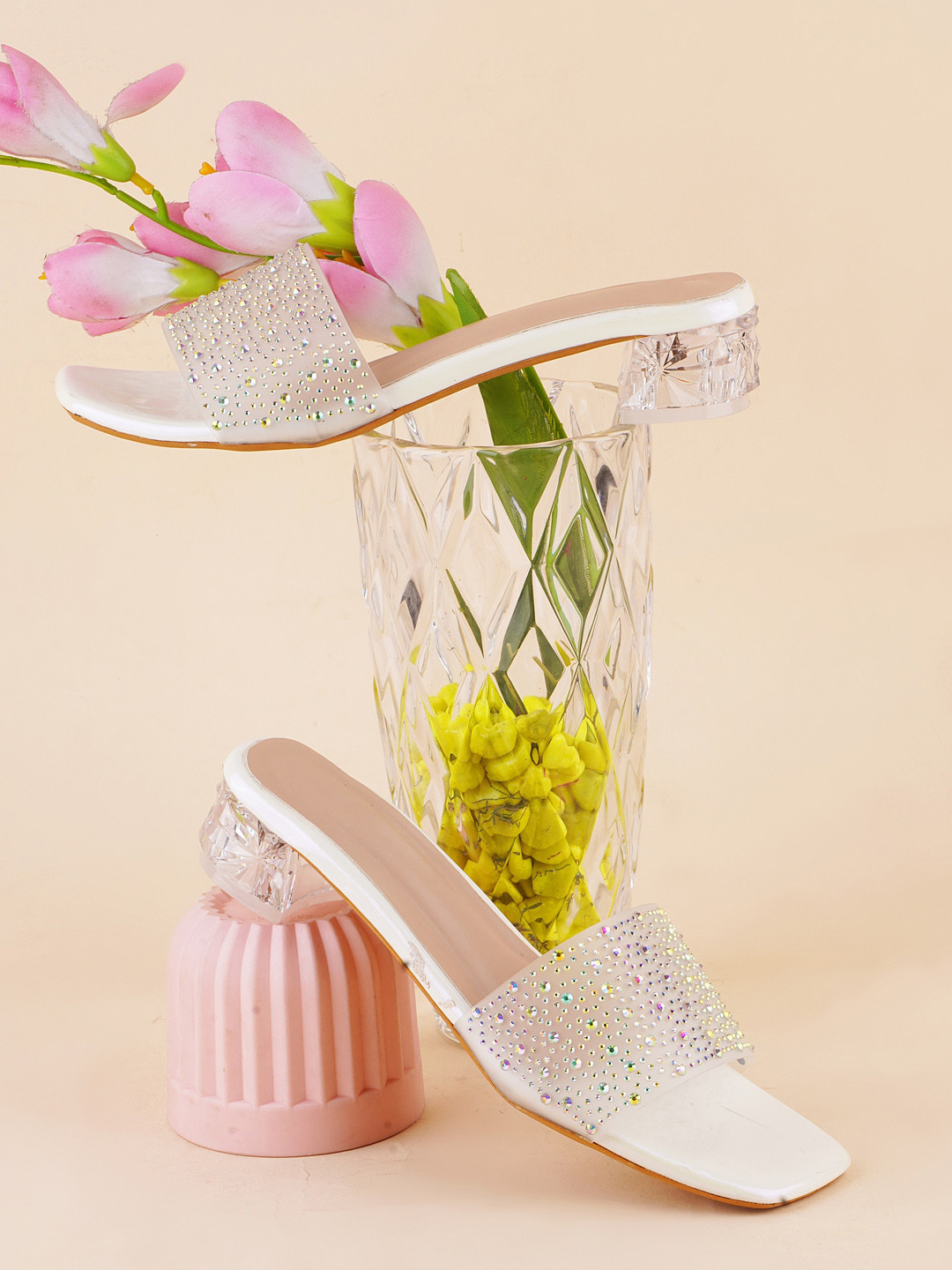 

Try Me Embellished Party Block Heels, White